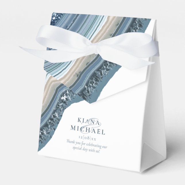 Agate Geode Glitter Wedding Dusty Blue ID647 Favor Box (Front Side)