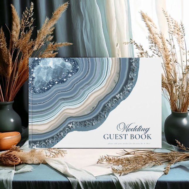 Agate Geode Glitter Wedding Dusty Blue ID647 Guest Book (Creator Uploaded)