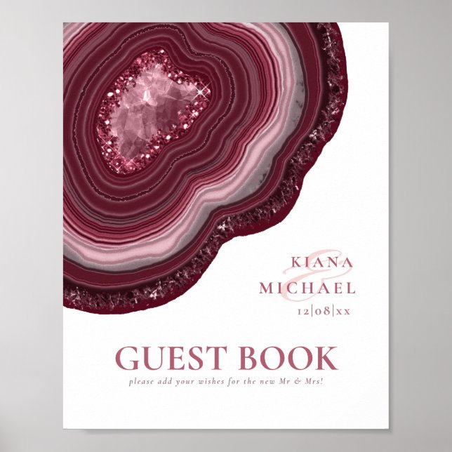 Agate Geode Glitter Wedding Guests Burgundy ID647 Poster (Front)