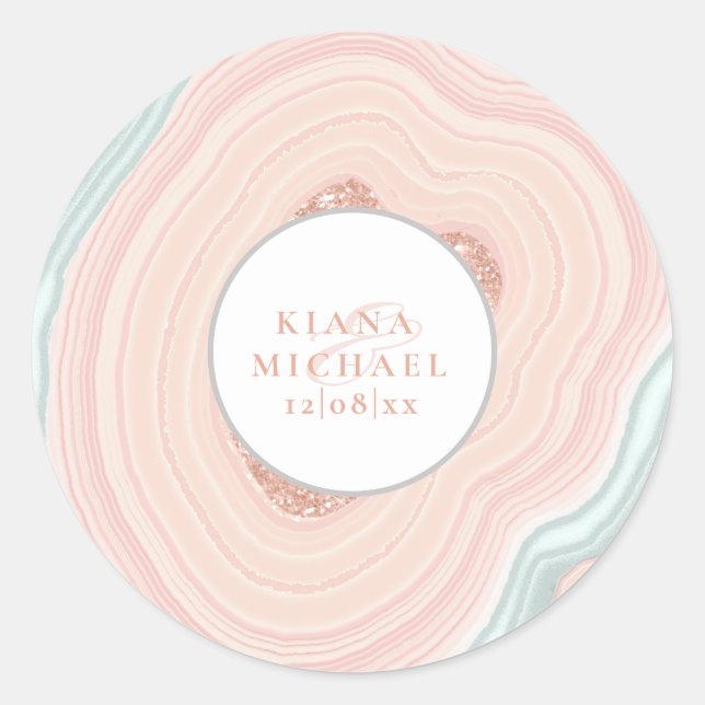 Agate Geode Glitter Wedding Rose Gold ID647 Classic Round Sticker (Front)