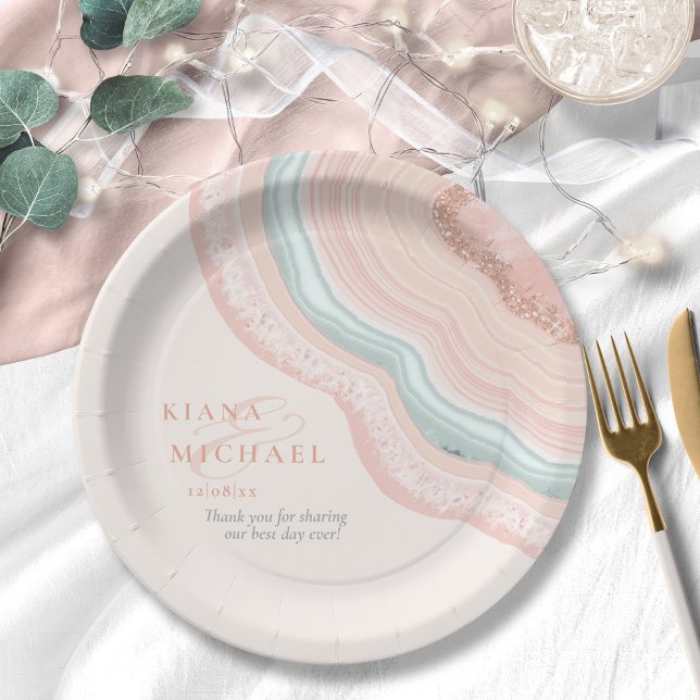 Agate Geode Glitter Wedding Rose Gold ID647 Paper Plate (Creator Uploaded)