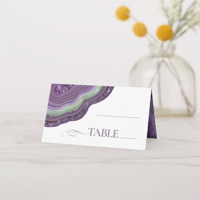 Agate Geode Glitter Wedding Table Violet ID647 Place Card (Front)