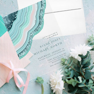 Agate Geode Glitter Wedding Teal ID647 Acrylic Invitations