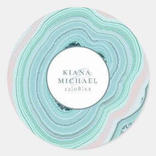 Agate Geode Glitter Wedding Teal ID647 Classic Round Sticker