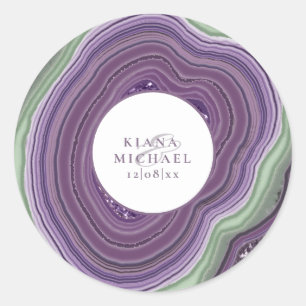Agate Geode Glitter Wedding Violet ID647 Classic Round Sticker