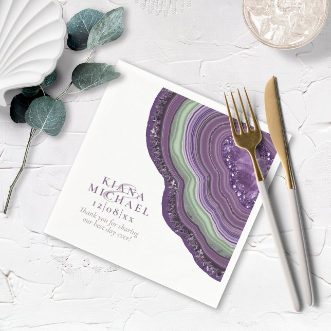 Agate Geode Glitter Wedding Violet ID647 Napkin (Creator Uploaded)