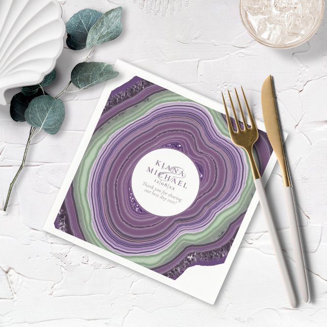 Agate Geode Glitter Wedding Violet ID647 Napkin (Creator Uploaded)