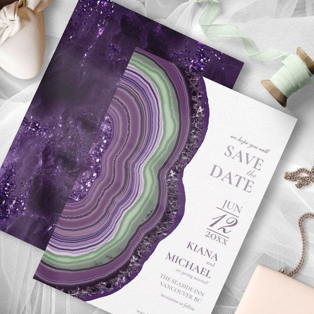 Agate Geode Glitter Wedding Violet ID647 Save The Date (Creator Uploaded)