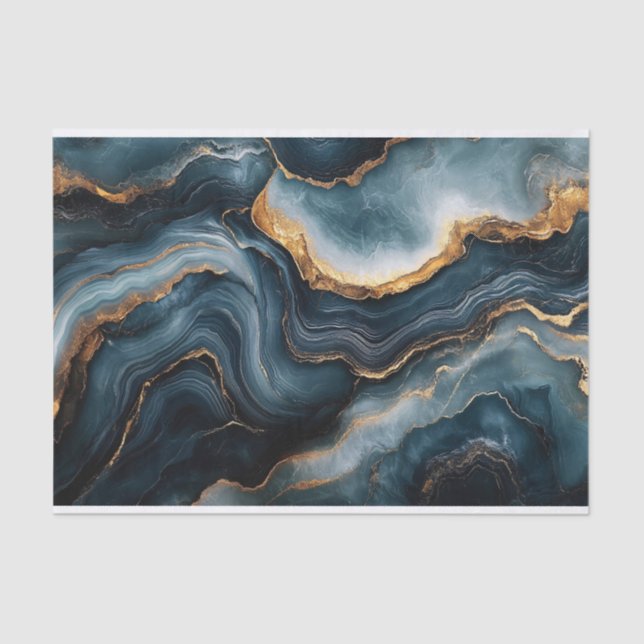 Agate Geode Gold Navy Blue Marble Decoupage Tissue Paper (Front)