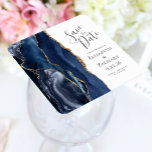 Agate Geode Navy Blue Gold Save the Date Square Paper Coaster<br><div class="desc">This elegant modern save the date coaster features a navy blue watercolor design trimmed with faux gold glitter. Easily customize the charcoal grey text on a white background.</div>