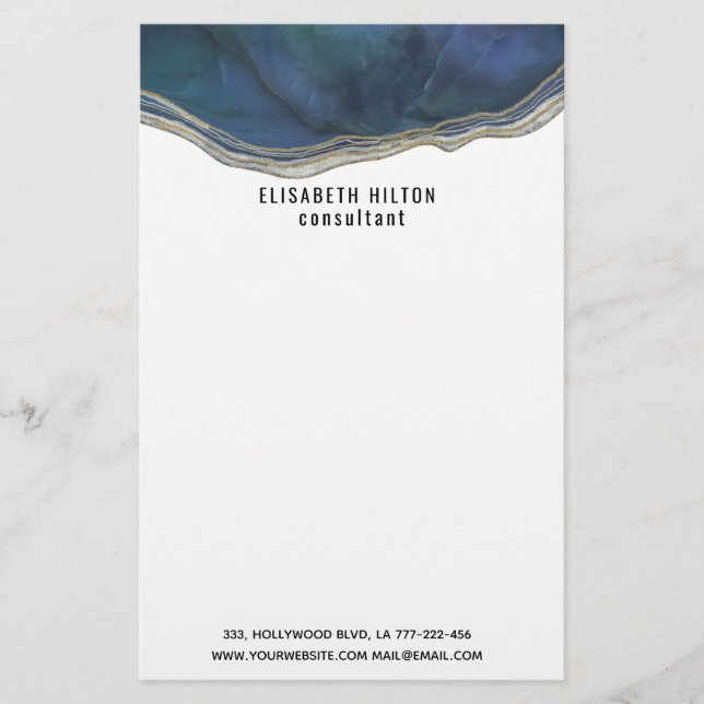 agate geode navy gold  contemporary stationery (Front)