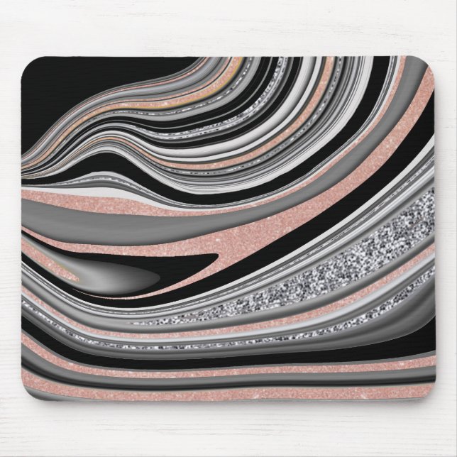 agate geode rose gold silver black mouse pad (Front)