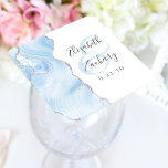 Agate Geode Script Baby Blue Silver Wedding Square Paper Coaster<br><div class="desc">This elegant modern wedding coaster features a baby blue watercolor agate geode design trimmed with faux silver glitter. Easily customize the charcoal grey text on a white background,  with the couple's names in handwriting calligraphy over a large,  pale blue ampersand.</div>