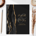 Agate Geode Script Black Gold Dark Wedding Plans Planner<br><div class="desc">This elegant modern wedding planner features a black watercolor design trimmed with faux gold glitter. Easily customize the gold coloured text on an off-black background, with the names of the bride and groom in handwriting calligraphy over a large, charcoal grey ampersand. Add the title and wedding date below in italics....</div>