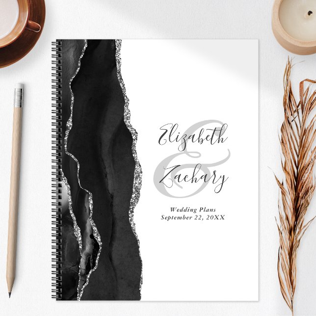 Agate Geode Script Black Silver Mariage Plans (Créateur téléchargé)