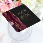 Agate Geode Script Burgundy Gold Dark Wedding Square Paper Coaster<br><div class="desc">This elegant modern wedding coaster features a burgundy watercolor agate geode design trimmed with faux gold glitter. Easily customize the gold coloured text on a charcoal grey background,  with the names of the bride and groom in handwriting calligraphy over a large,  medium grey ampersand.</div>