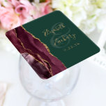 Agate Geode Script Burgundy Gold Green Wedding Square Paper Coaster<br><div class="desc">This elegant modern wedding coaster features a burgundy watercolor agate geode design trimmed with faux gold glitter. Easily customize the gold-coloured text on an emerald green background,  with the names of the bride and groom in handwriting calligraphy over a large ampersand.</div>