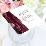 Agate Geode Script Burgundy Gold Wedding Square Paper Coaster<br><div class="desc">This elegant modern wedding coaster features a burgundy watercolor agate geode design trimmed with faux gold glitter. Easily customize the charcoal grey text on a white background,  with the names of the bride and groom in handwriting calligraphy over a large,  pale dusty burgundy ampersand.</div>