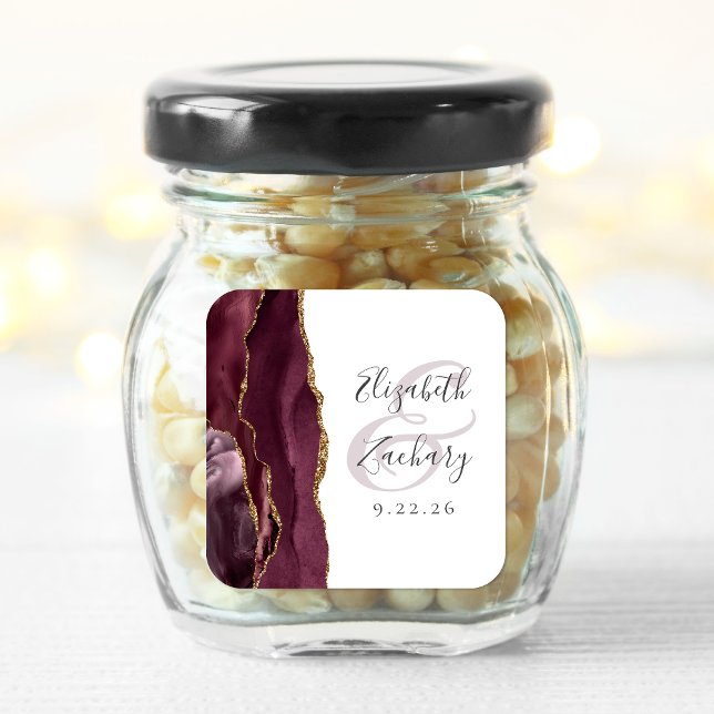Agate Geode Script Burgundy Gold Wedding Square Sticker (Creator Uploaded)