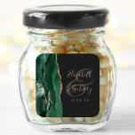 Agate Geode Script Emerald Green Gold Dark Wedding Square Sticker<br><div class="desc">This elegant modern wedding sticker features an emerald green watercolor agate geode design trimmed with faux gold glitter. Easily customize the gold coloured text on a slate black background,  with the names of the bride and groom in whimsical handwriting calligraphy over a large,  medium grey ampersand.</div>