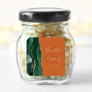 Agate Geode Script Emerald Green Gold Rust Wedding Square Sticker