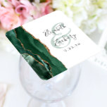 Agate Geode Script Emerald Green Gold Wedding Square Paper Coaster<br><div class="desc">This elegant modern wedding coaster features an emerald green watercolor agate geode design trimmed with faux gold glitter. Easily customize the charcoal grey text on a white background,  with the names of the bride and groom in handwriting calligraphy over a large green ampersand.</div>