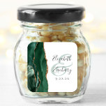 Agate Geode Script Emerald Green Gold Wedding Square Sticker<br><div class="desc">This elegant modern wedding sticker features an emerald green watercolor agate geode design trimmed with faux gold glitter. Easily customize the charcoal grey text on a white background,  with the names of the bride and groom in whimsical handwriting calligraphy over a large,  pale green ampersand.</div>