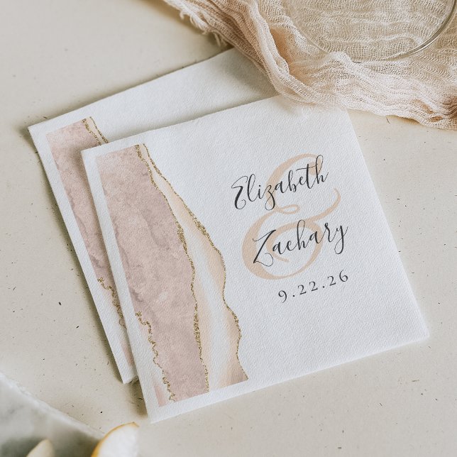 Agate Geode Script Ivory Gold Wedding Napkin (Creator Uploaded)