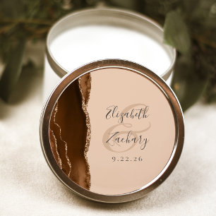 Agate Geode Script Mocha Brown Gold Tan Wedding Classic Round Sticker