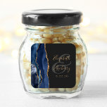 Agate Geode Script Navy Blue Gold Dark Wedding Square Sticker<br><div class="desc">This elegant modern wedding sticker features a navy blue watercolor agate geode design trimmed with faux gold glitter. Easily customize the gold coloured text on an off-black background,  with the names of the bride and groom in handwriting calligraphy over a large,  medium grey ampersand.</div>