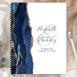Agate Geode Script Navy Blue Gold Wedding Plans Planner<br><div class="desc">This elegant modern wedding planner features a navy blue watercolor design trimmed with faux gold glitter. Easily customize the charcoal grey text on a white background, with the names of the bride and groom in handwriting calligraphy over a large, pale blue ampersand. Add the title and wedding date below in...</div>