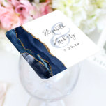 Agate Geode Script Navy Blue Gold Wedding Square Paper Coaster<br><div class="desc">This elegant modern wedding coaster features a navy blue watercolor agate geode design trimmed with faux gold glitter. Easily customize the charcoal grey text on a white background,  with the names of the bride and groom in handwriting calligraphy over a large,  pale blue ampersand.</div>