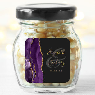 Agate Geode Script Purple Gold Dark Wedding Square Sticker