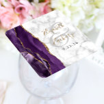 Agate Geode Script Purple Gold Marble Wedding Square Paper Coaster<br><div class="desc">This elegant modern wedding coaster features a purple watercolor agate geode design trimmed with faux gold glitter on a background of white and grey marble. Easily customize the names of the bride and groom in gold coloured handwriting calligraphy over a large,  light grey ampersand.</div>