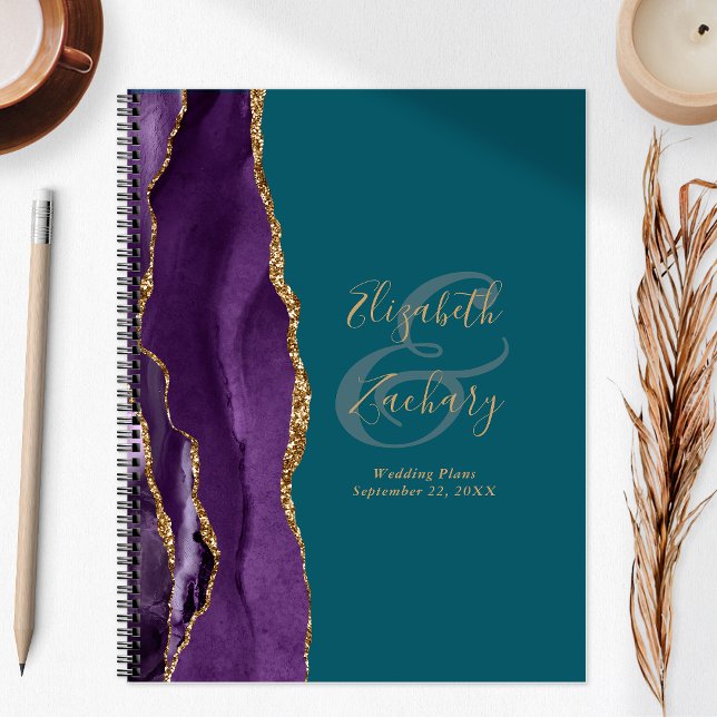Agate Geode Script Purple Gold Teal Wedding Plans Planner (Creator Uploaded)
