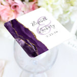 Agate Geode Script Purple Gold Wedding Square Paper Coaster<br><div class="desc">This elegant modern wedding coaster features a purple watercolor agate geode design trimmed with faux gold glitter. Easily customize the charcoal grey text on a white background,  with the names of the bride and groom in handwriting calligraphy over a large,  pale lavender ampersand.</div>