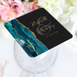 Agate Geode Script Teal Gold Dark Wedding Square Paper Coaster<br><div class="desc">This elegant modern wedding coaster features a teal watercolor agate geode design trimmed with faux gold glitter. Easily customize the gold coloured text on a charcoal grey background,  with the names of the bride and groom in handwriting calligraphy over a large,  medium grey ampersand.</div>
