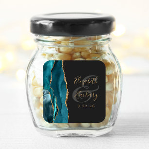 Agate Geode Script Teal Gold Dark Wedding Square Sticker