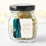Agate Geode Script Teal Gold Ivory Wedding Square Sticker<br><div class="desc">This elegant modern wedding sticker features a teal blue watercolor agate geode design trimmed with faux gold glitter. Easily customize the gold coloured text on an ivory background,  with the names of the bride and groom in handwriting calligraphy over a large ampersand.</div>