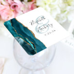 Agate Geode Script Teal Gold Wedding Square Paper Coaster<br><div class="desc">This elegant modern wedding coaster features a teal watercolor agate geode design trimmed with faux gold glitter. Easily customize the charcoal grey text on a white background,  with the names of the bride and groom in handwriting calligraphy over a large,  pale teal ampersand.</div>