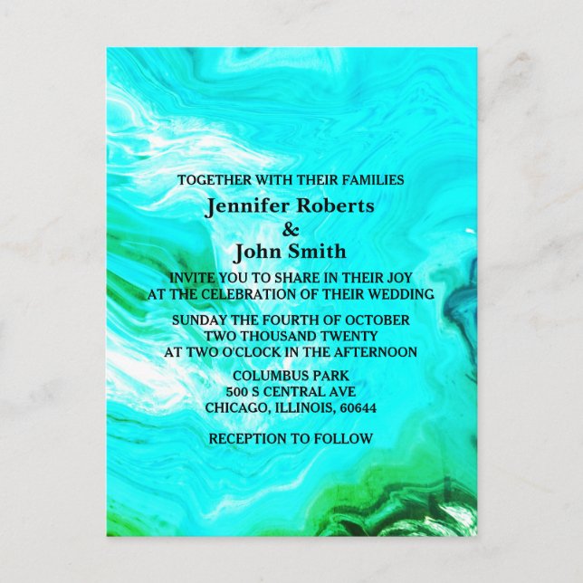 Agate Geode Teal Blue Green Artsy Wedding Custom  Invitation Postcard (Front)