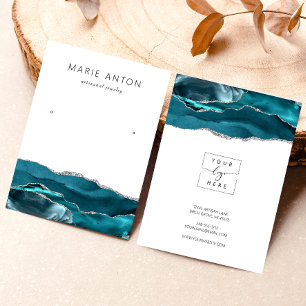 Agate Geode Teal Silver Earring Display Card