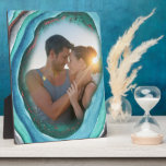Agate Geode Turquoise Blue Green and Copper Photo Plaque<br><div class="desc">Add your own photo to this trendy photo easel. This design features a slice of agate and your photo is set in the heart of the geode. The agate bands were painted in watercolor in shades of blue, turquoise green, grey and copper brown. Please browse our store for coordinating photo...</div>