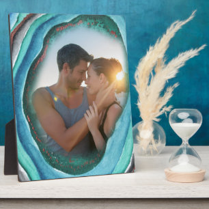 Agate Geode Turquoise Blue Green and Copper Photo Plaque