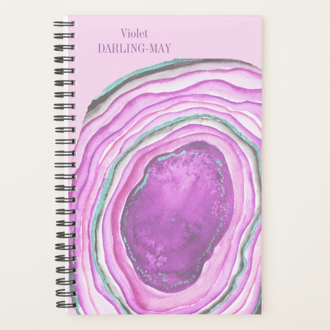 Agate Geode Watercolor Slice - Pink Aqua Purple Planner (Front)