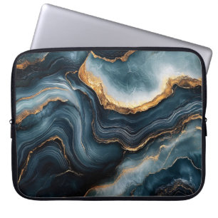 Agate Geode with Gold and Navy Blue Marble Laptop Sleeve
