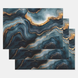 Agate Geode with Gold and Navy Blue Marble Wrapping Paper Sheet