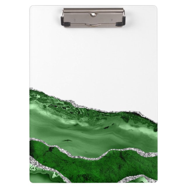 Agate Glamourous Emerald Green Silver Glitter Clipboard (Front)