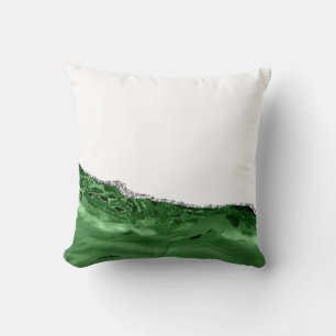 Agate Glamourous Emerald Green Silver Glitter Throw Pillow