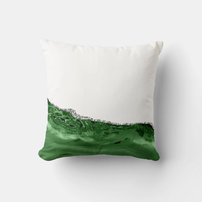 Agate Glamourous Emerald Green Silver Glitter Throw Pillow (Front)